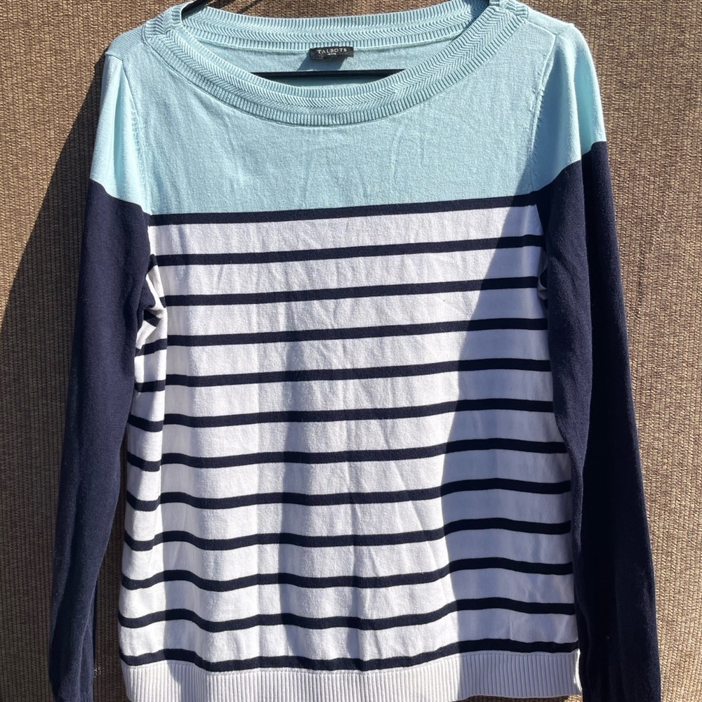 Talbots Womens Colorblock Stripe Sweater Size M Long Sleeve Pullover